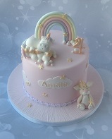 pink Unicorn rainbow & rabbit pink birthday cake